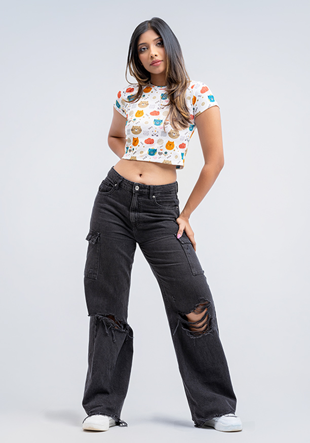 CLAUDIA PRINTED CROP TOP T SHIRT 